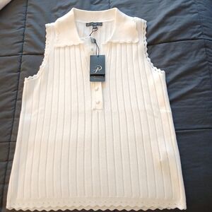 NWT Sz.S Womens Adrianna Papell Tipped Sleeveless Polo Sweater
